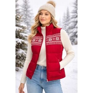 Old Navy Red Fair Isle Knit Puffer Vest Size L Cozy Nordic Winter Preppy Vtg Y2K